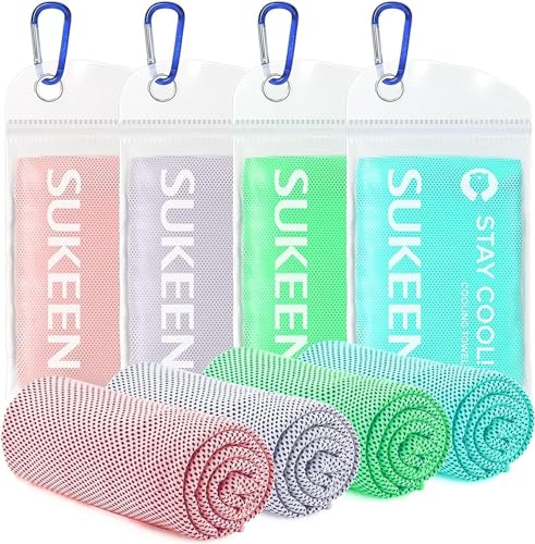 Image of Sukeen 4 Pack Cooling Towel (40"x12") for Sweat, Quick-Drying Cooling Neck Wraps, Soft Breathable Cooling Towels for Neck and Face, Chilly Gym Towels for Sport, Camping, Hiking