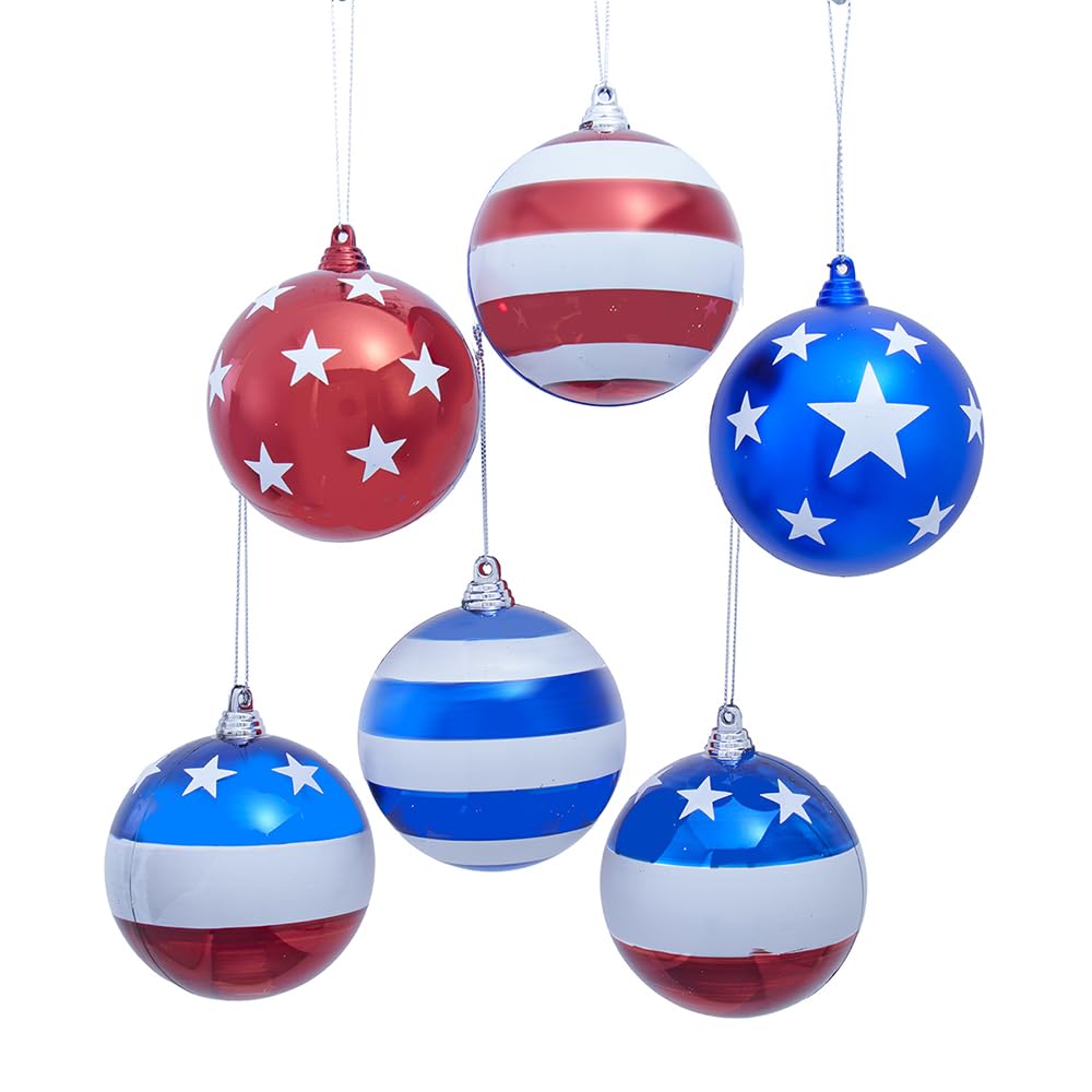 Kurt S. Adler Mulitcolor Kurt Adler Shatterproof American Flag Ball Ornaments 6-Piece Box