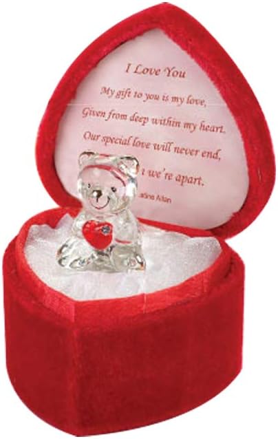 OnlineStreet Love Heart Teddy Bear Red Celebration Heart Gift Boxed Glass Present Girlfriend Boyfriend BF GF Wife Christmas Valentines Day (I Love You)