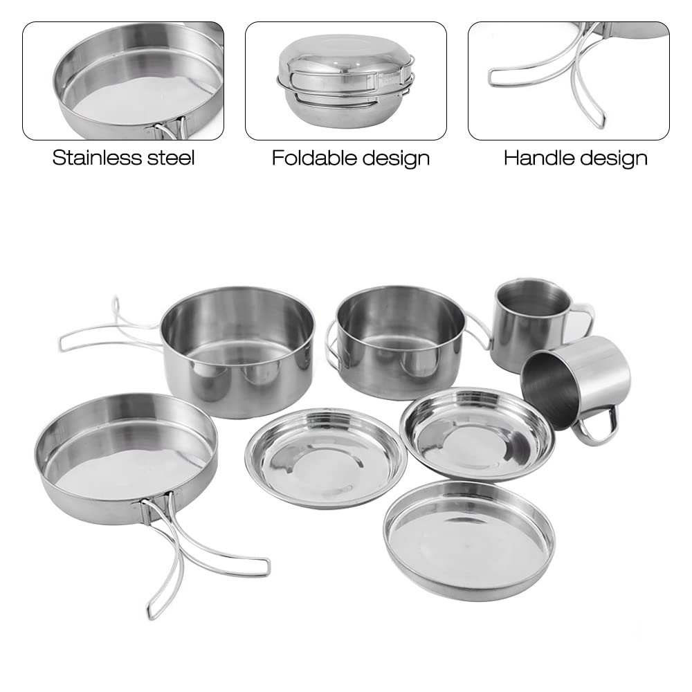 Set Da Campeggio In Acciaio Inox Per 1-2 Persone - 10 Pezzi, Leggero E Trasportabile Per Picnic - Foto 6
