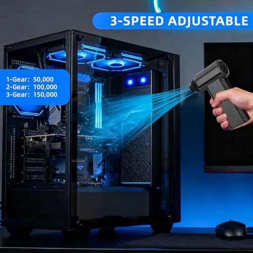 Cordless Compressed Air Duster 150000RPM Super Power Electric Air Duster 3 Gear Adjustable Mini Handheld Blower for Computer Keyboard Outdoor House and Car Cleaning Novyllis (Black) — view 4