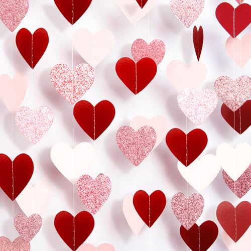 Image of Rose-Gold Pink Burgundy-Red Party Decorations Heart Garland Hanging Streamers Banner - 39Ft Valentines Mothers Day Anniversary Bachelorette Bridal Shower Engagement Wedding Backdrop