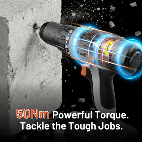 Litheli Cordless Drill Set, Combi Drill in case with 2.0 Ah Lithium-Ion, 50N.m Max, 21+1 Torque Setting, 2 Speed, LED worklight for Home and Garden DIY Project - Image 5