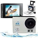 0℃ Outdoor Digital Camera Waterproof Camera, 4k / 30FPS EIS 16MP Action Camera 30M Waterproof Beach Photo Diving Camera Digital Sports Camera WIFI HDMI Compact Camcorder Underwater Photography,White