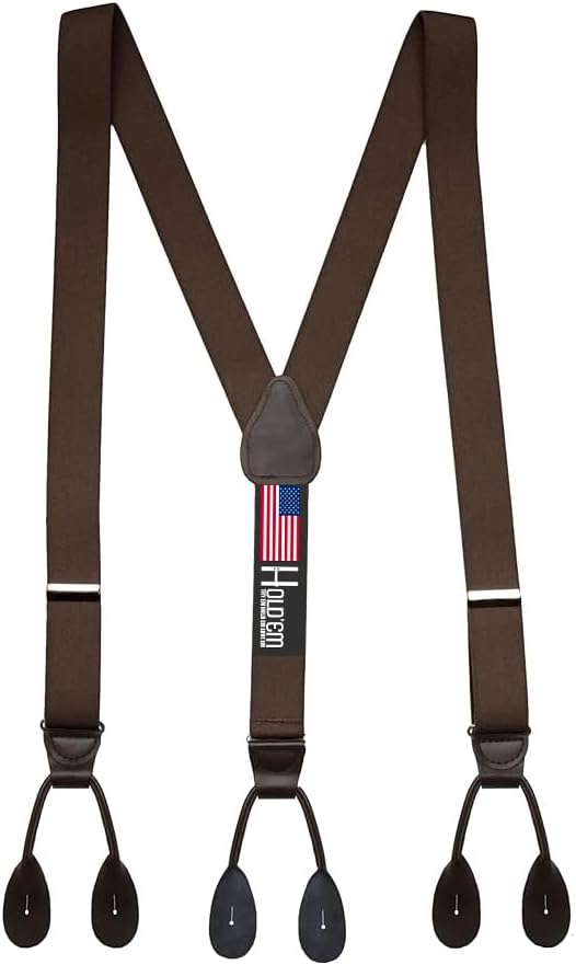 HOLD'EM Tuxedo Suspenders for Men Black Genuine Leather Button End 1.25 Inches Mens Braces Suspenders - Image 4