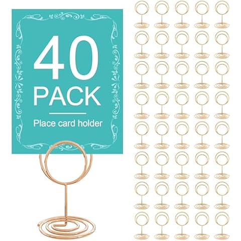 40PCS Table Number Holders, Place Cards Holder, Buffet Food Labels Holder, Photo Holders, Table Numbers Holder For Table Centerpieces, Wedding, Birthday, Party Table Setting, Rose Gold Cover