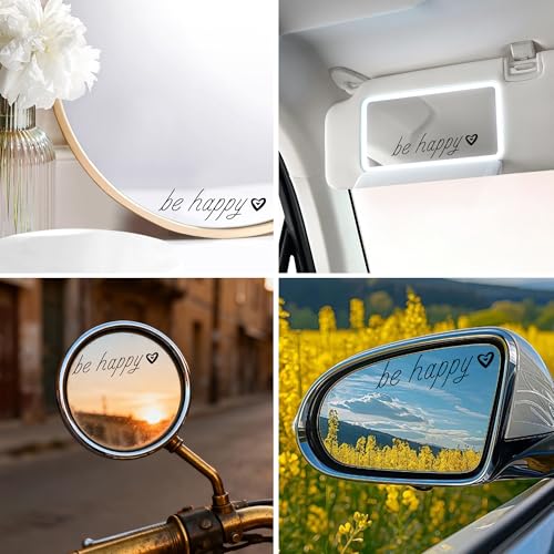 Image of 3pcs Be Happy Mirror Sticker Waterproof Durable Rear View Mirror Sticker | Vinyl Car Stickers And Decals for Women Men Car Window Decals Gifts for Couples, Parents, Graduates, And Friends