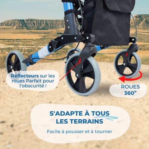 Déambulateur 4 roues pour handicapés et seniors bleu clair Mobiclinic Trajano