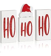 Christmas Ho Ho Wood Decor, Ho Ho Wood Glitter Christmas Blocks for Table Party Decor, Xmas Woode...
