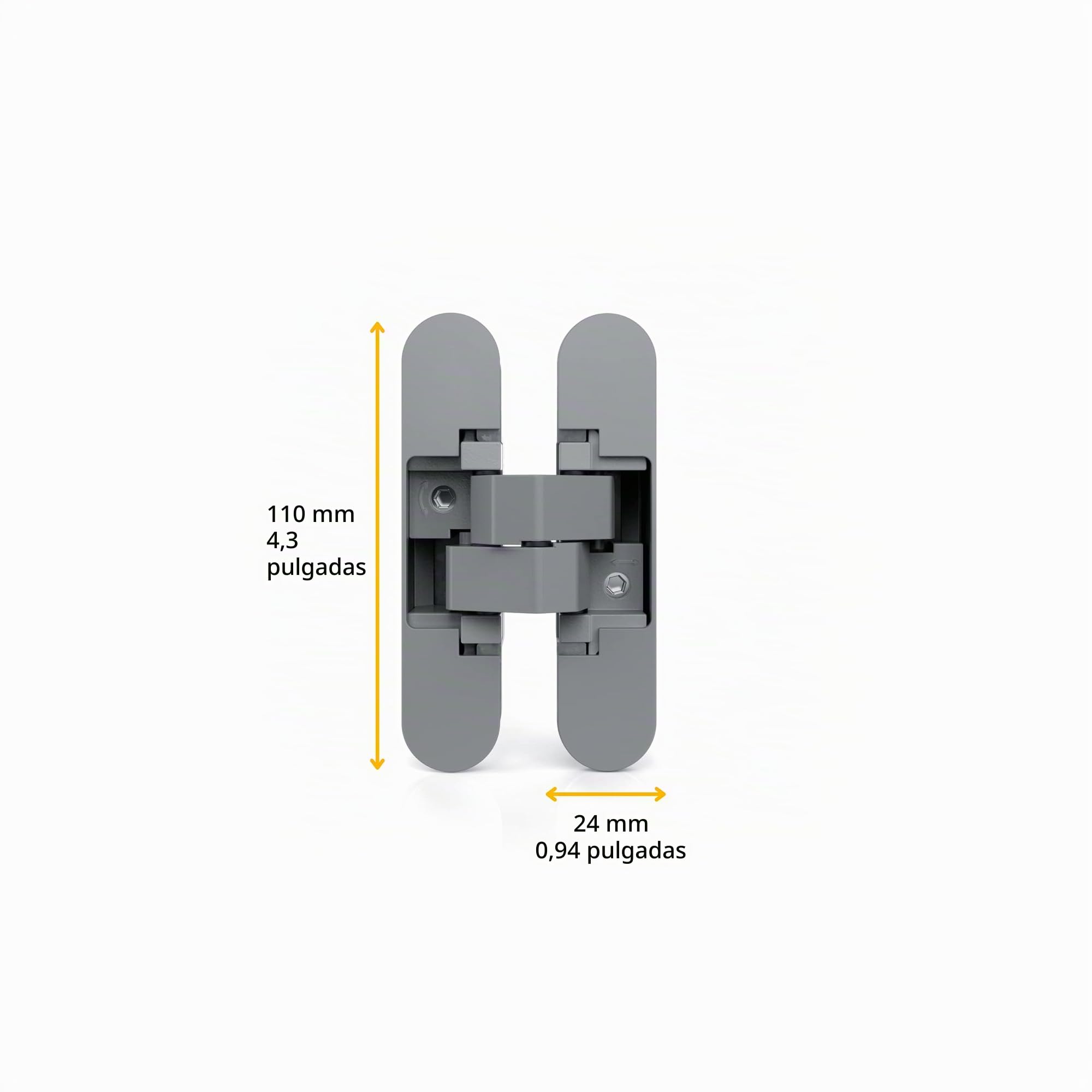 Emuca - Bisagra oculta para puertas de paso, lote 2 bisagras invisibles puertas pesadas, carga 60 Kg, apertura 180º, zamak, gris metalizado.