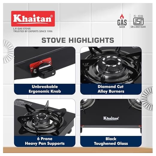 Khaitan 3 Burner Selios Black Manual Gas Stove Toughened Glass, Alloy Premium Burners, ISI Marked with 1 Year Warranty