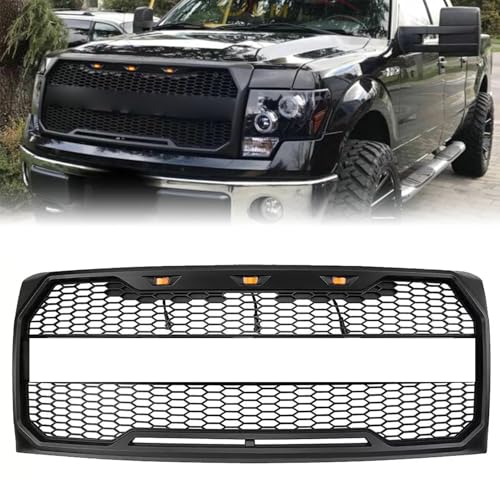 Bewild Front Bumper Grille Hood Grill With LED Lights Fit For 2009-2014 Ford F150 F-150 Pickup Modified Front Mesh Grille Assembly