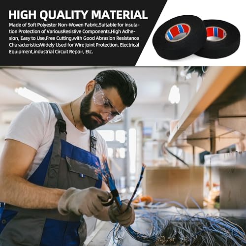 RMIVEGLIA 4 Stückgewebeband schwarz, 19mm x 15m, textilklebeband für stoff, textilband selbstklebend, stoff klebeband, Ideal zum sicheren Isolieren und Bündeln von Drähten..