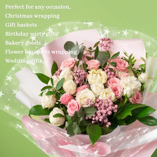 ZALAON Rolo de papel celofane estrela extra largo (80 cm x 30 m), papel de celofane transparente de