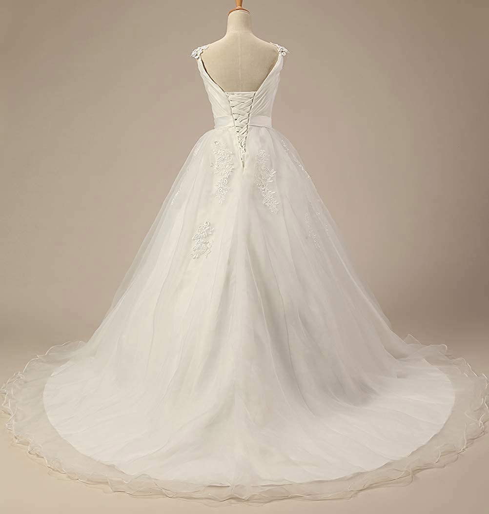 Abito da Sposa Pizzo Scollo a V Spiaggia per la Sposa, Avorio, 32