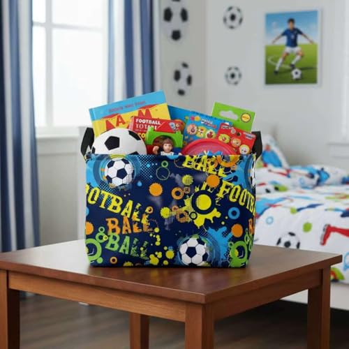 Image of Large Kids Basket Foldable Nursery Baby Storage Bin Collapsible Box Organizer Bedroom Decor (Graffiti Soccer)