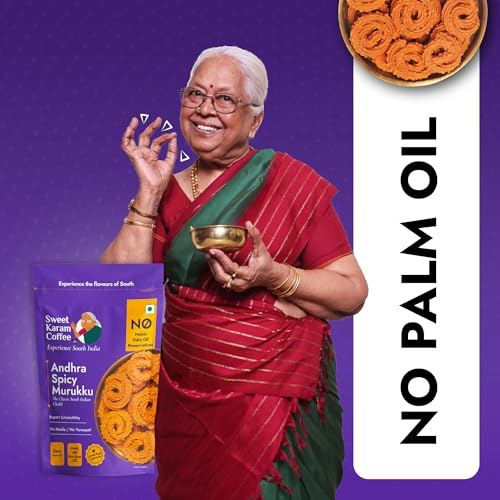 Image of SWEET KARAM COFFEE Andhra Spicy Murukku | No Palm Oil | No Preservatives | South Indian Chakli | Crispy & Fresh Tea-Time Namkeen | Festive Special Snack | Spicy Crunchy Treat | 95 G Pack of 2