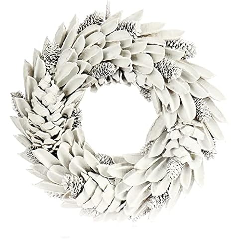 com-four® Corona de Puerta para Navidad - Corona de Adviento Blanca con Hojas y Conos Cover