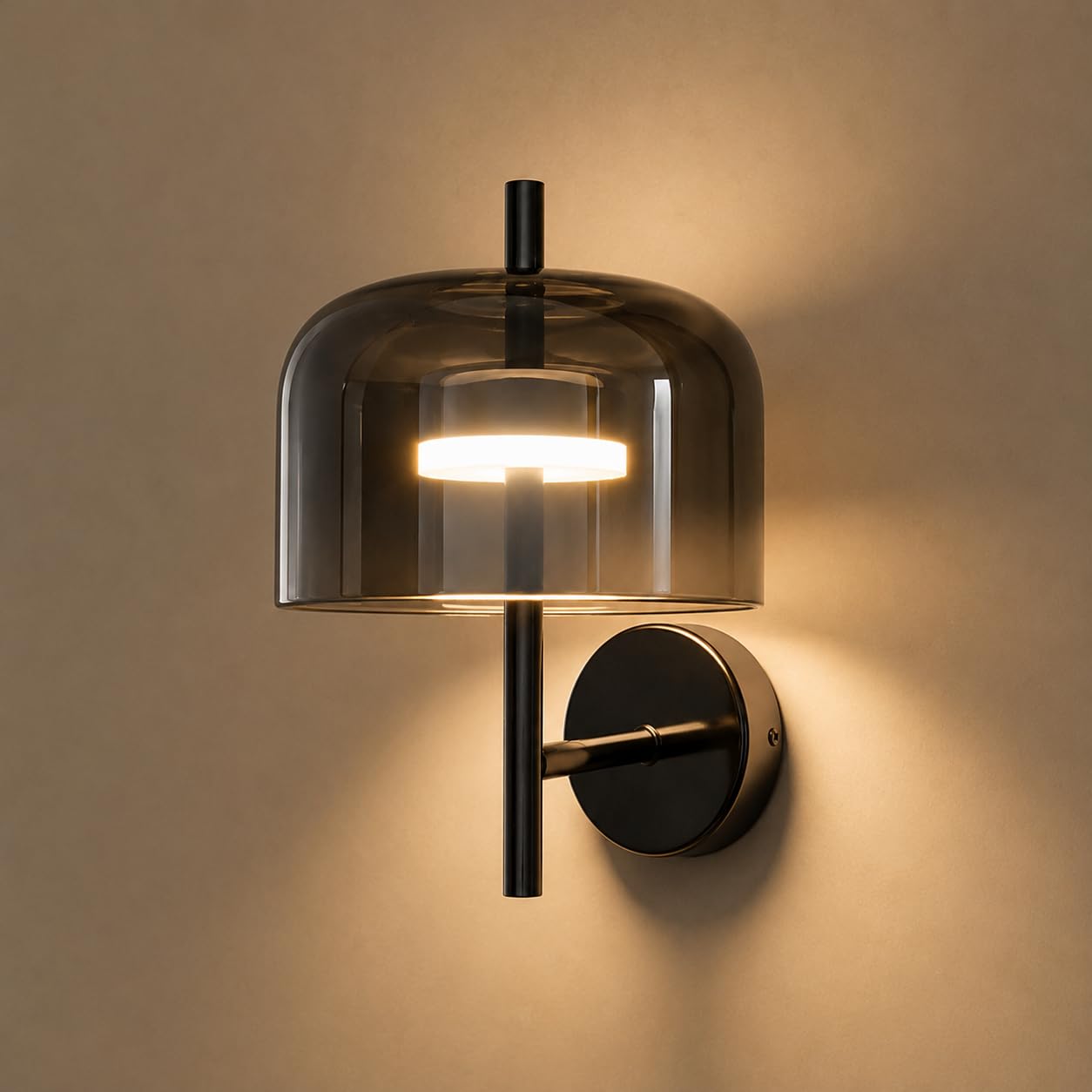 Modern Brass Wall Light with Smoked Acrylic Shade | 6W LED Decorative Wall Sconce for Living Room, Bedroom & Hallway
