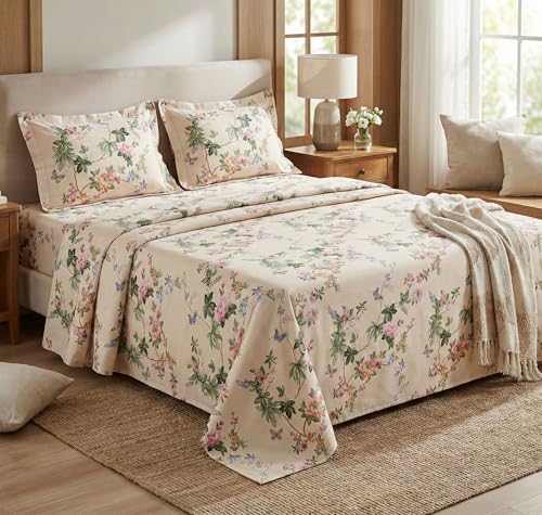Image of VAS COLLECTIONS Kingston Collection King Size Bedsheet Set 3 Pcs | Soft Luxury Bedsheet with 2 Pillow Covers | Breathable & Shrinkage Resistant | 108x108 Inches (274x274 cm) (Cream, Green)