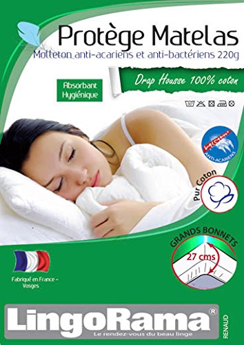 Protège Matelas 80x200 Housse Molleton Coton 220g Anti Acariens Bonnets 27cm - Fabrication Française
