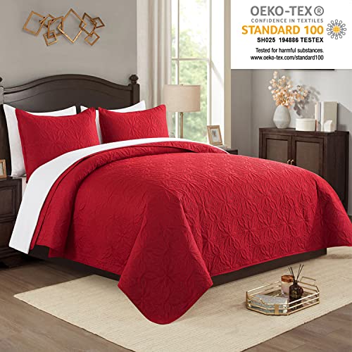Jml Quilts Set, Bedspread Coverlet Set With Pillowcases - 3 Piece Soft And Lightweight Bed Quilt For Spring, Autumn And Summer (Embossed Pattern - Burgundy, King(92"X104")) #TOP1