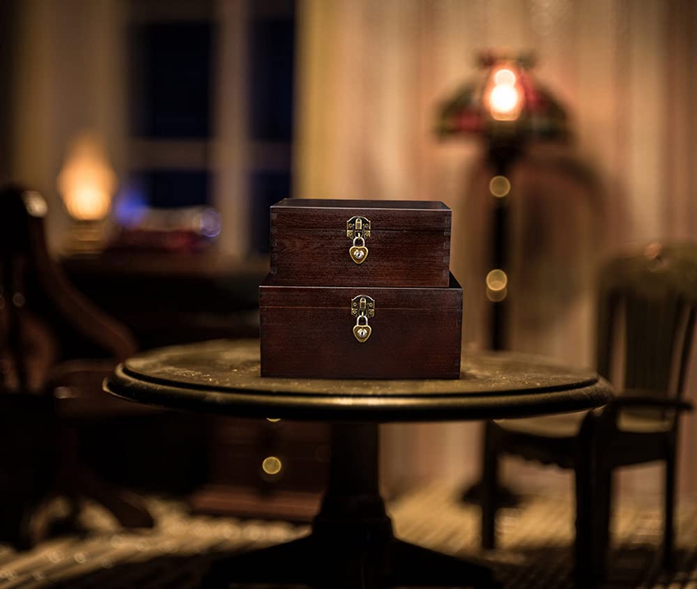 Amazon.co.jp: 木製収納ボックス ロックと鍵付き 装飾的な木製 2個