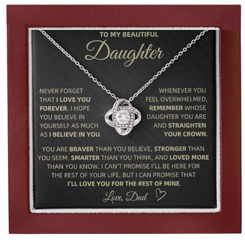 ROMESIA To My Daughter Necklace From Dad Father Daughter Necklace Pendant jewelry with Message Card Love Knot (LED Box Crown)