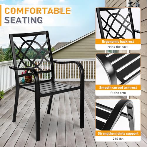 Image of SUNCROWN 5-Piece Outdoor Dinging Set, Wrought Iron Chairs and Table Patio Dining Furniture Set - 4 Stackable Metal Chairs, 1 42 inch Round Steel Slat Bistro Table for Garden Backyard Deck