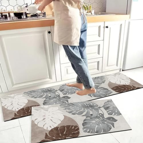 Image of Glaceon Farmhouse Kitchen Mats for Floor 2 Piece Set Kitchen Rugs and Mats Non Skid Comfort Kitchen Standing Mat for Bedroom Laundry Room (GL-03)