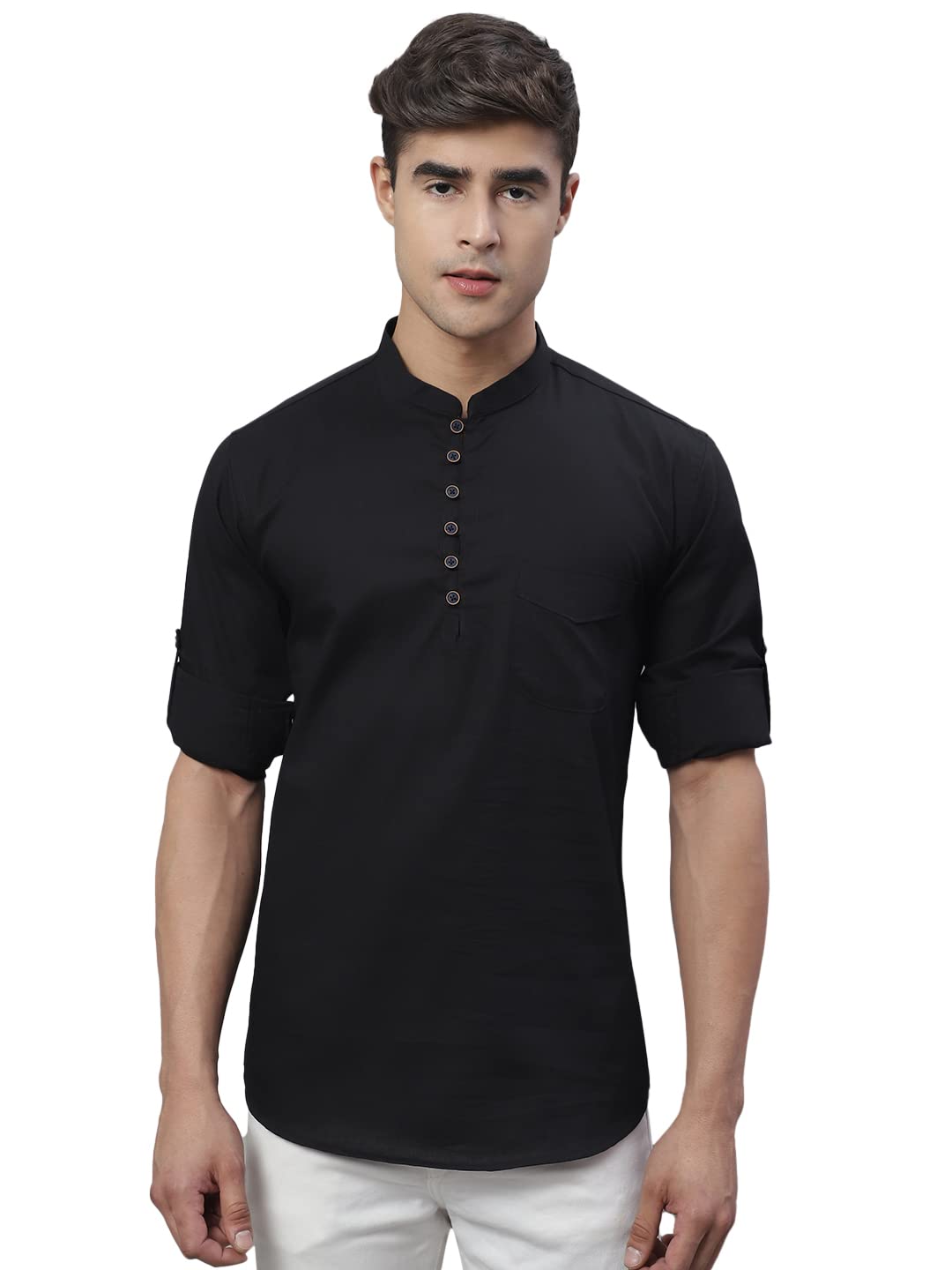 Majestic ManCotton Solid Slim Fit Designer Short Kurta for Men