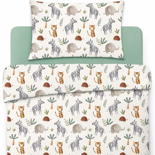 Lovely Hippo Lenzuola 80 x 160 cm con angoli + Copripiumino 120x170 cm + Federa per Cuscino per bambini (Savana, Letto 80x160cm - Set 3 pezzi)