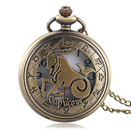 Reloj de Bolsillo Constellation con diseño de Capricornio, Reloj de Bolsillo para Hombres y Mujeres, con Cadena de Collar, Reloj de Bolsillo Cover