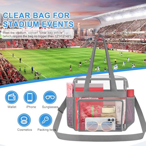 Image of Busiuw Clear Bag for Stadium Events, Stadium Approved 12x12x6 Clear Tote Bag for Sport Fan, Work Concert Travel