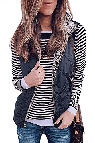 LAMISSCHE Womens Warm Sherpa Fleece Zip Up Reversible Vest Sleeveless Lightweight Jacket Outwear with Pockets(Navy Blue,XL)