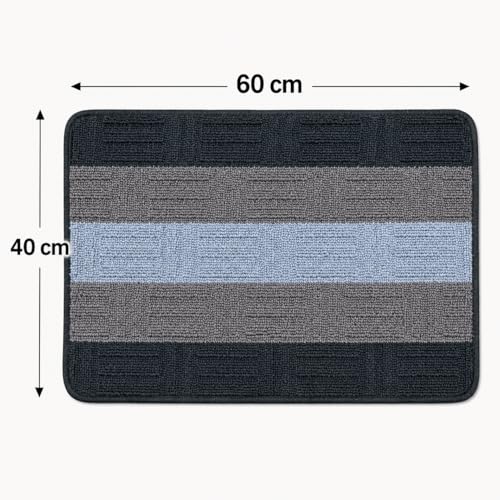 Image of DecorTwist PVC Door Mat 60x40 cm | Heavy Duty Indoor Outdoor Entrance Mat | Anti-Slip Rubber Back | Waterproof, Dust & Dirt Trapping | Non-Slip Mat for Home & Office | Style 5 Black Blue | Pack of 2