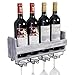 Satauko Portabottiglie Vino Legno per Organizzatore da Cucina, Mensole Vino da Muro per 4 Calici Vino Organizer, Scaffale Legno Vino Accessori per Sala da Pranzo. (Grigio)
