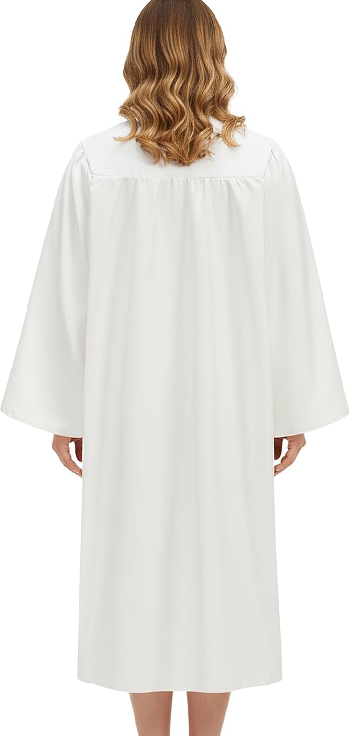 Populus 6-Pack Unisex Adult Matte Choir Robes for Church, Judge Costume & Clergy Robe, White Graduation Gown, Baptism Robe