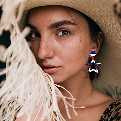 Red White Blue Patriotic Dangle Earrings July 4Th Acrylic Star Stud Earring Jewelry Women Girls Fourth Independence Memorial Day Party Favor Decor Accessories Her Birthday Xmas Gift #TOP1