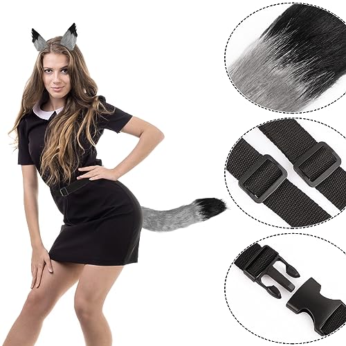 Faux Furry Fox Ears Headband Tail Paw Gloves Set Halloween Costume Fancy Dress Hairband Hair Hoop Wolf Tail Bear Glove Kit Furry Animal Accessories - Image 4