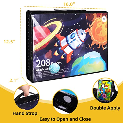 Art Supplies 208 Pcs With Sided Trifold Easel,Including Colour Cakes,Colored Pencils,Oil Pastels,Marker Pens And Crayons Art Kits For Beginners，Drawing Painting Gifts Kit For Kids 5-12 (Black) #TOP6