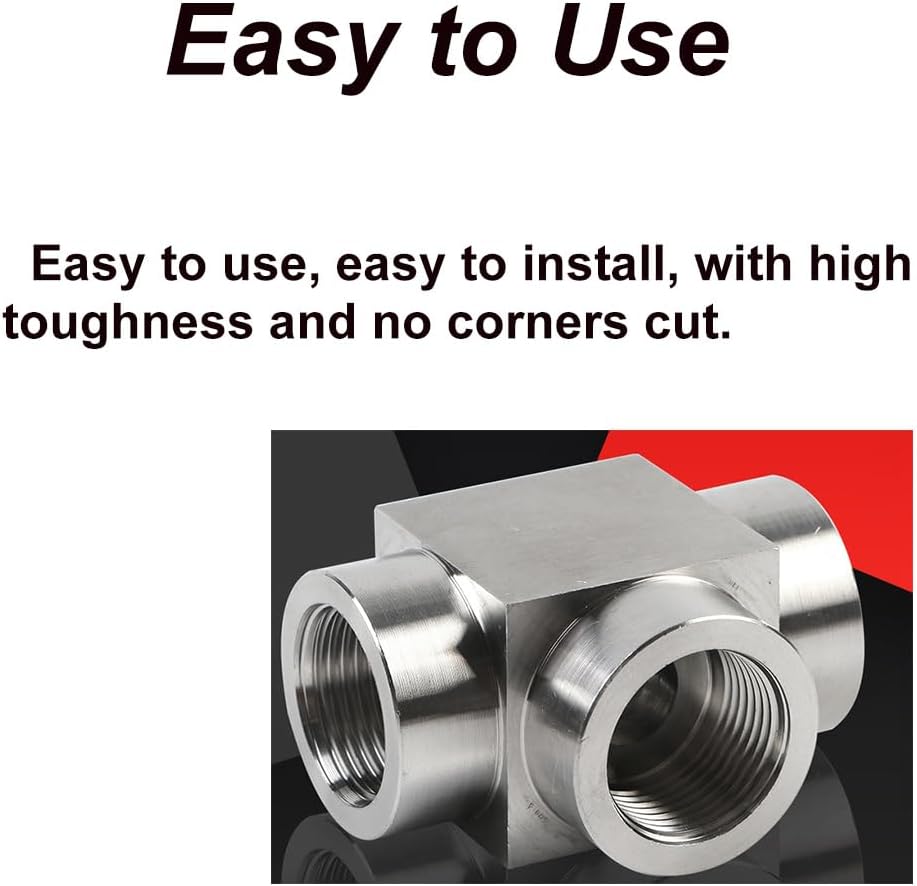 2PCS Stainless Steel Pipe Tee Fitting, 1 Inch Female Thread Pipe Fittings, 3 Way Cast Pipe Fitting IP65 Pressure Washer Tee Pipe Connector Silver