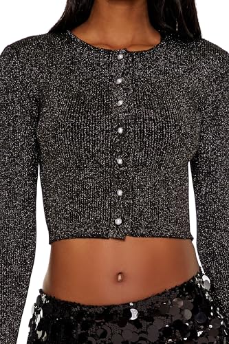 Forever 21 Women's Faux Pearl Glitter Cardigan Sweater3
