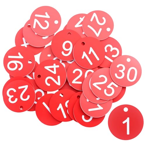 Etiquetas Numeradas Número Plástico,Etiquetas De Número Para Taquillas Hoteles Pubs Spa Identificación Guardarropa 1-30 Rojo