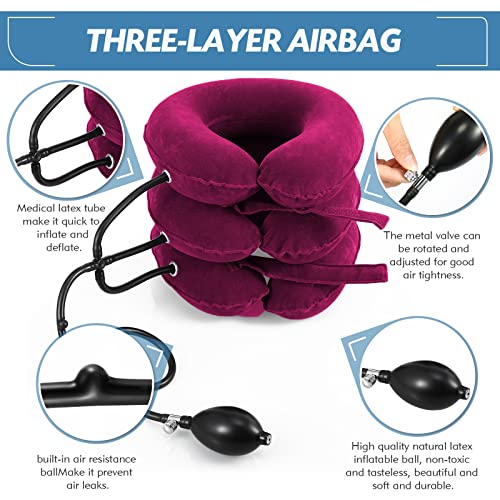 Image of Jaximy Neck Stretcher, Cervical Traction Device, Neck Traction Device,Neck Pain Relief, Adjustable Inflatable Neck Brace & Neck Stretcher Cervical Traction, Neck Decompression Home Use (Red)