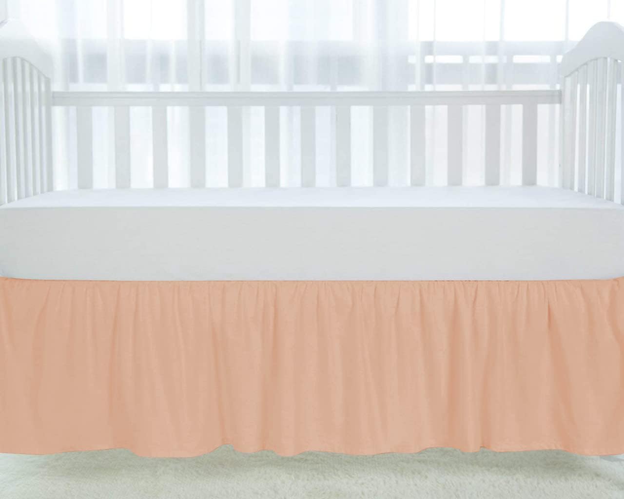 1 Piece Crib Bed Skirt Split Corners Dust Ruffle, 100% Microfiber - Luxury Crib Bed Skirt (28” x 52” x 16") Inch - Black Solid
