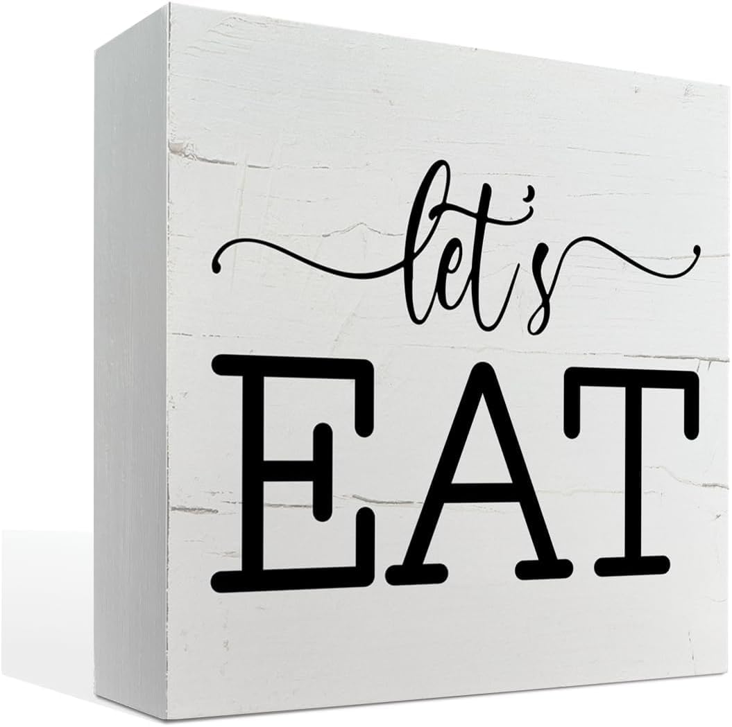Pibonto Men's Desk Decor 5X5 Inch Let's Eat Sign, Freestanding Eat Sign, Kitchen Decor, Farmhouse Dining Room Decor, Home Decor Sign, Dining Table Decor, Home Decor For Shelf, Housewarming Gift
