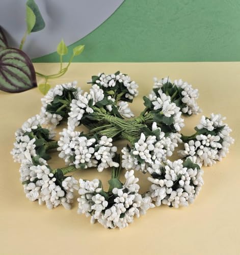 Image of SATYAM KRAFT 24 Bunch Decorative Artificial Pollen Flower Perfect for Tiara, Wedding Jewelry & DIY Making Flowers for Bouquet, Hamper, Trousseau Decoration Items(24 Bunch of 288 Pollen Each)