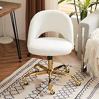 Bonnlo Desk Chair Teddy Fleece Swivel Vanity Chair, Comfy Dressing Table Chair With Adjustable Height, Cute Office Chair with for Home Office, Make up Room, Bedroom, Teddy White