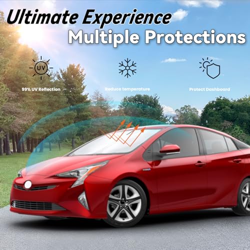 Image of Windshield Sun Shade for Toyota Prius 2010-2022, Car Front Window Sunshade with 240T Sun Visor Protector Blocks UV Rays Heat Sun Shield Accessories (Toyota CHR)